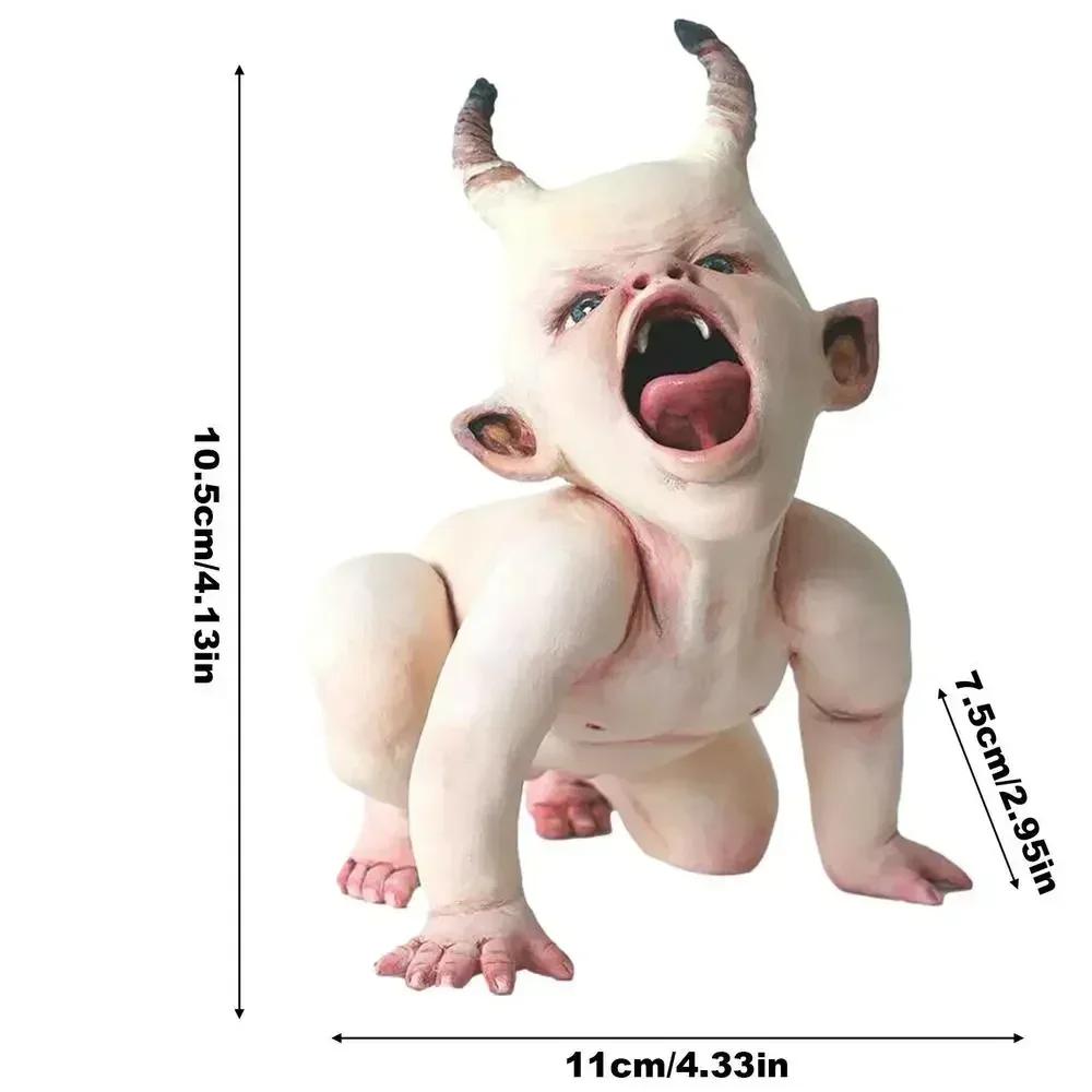 Haunted Horned Zombie Infant Statue - Chilling Halloween Decoration & Sinister Suspended Prop