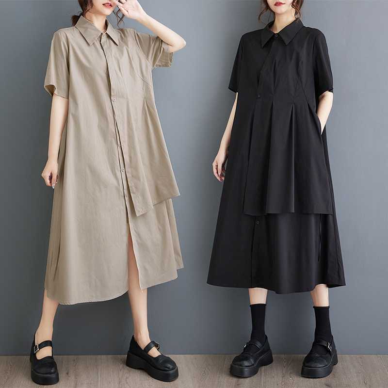 

Summer Loose Plus Size Patchwork Casual Short Sleeved Dress one size хакі