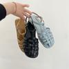 Fashion Large Size Low Sandals Woman Leather Big Low-heeled Slides Hoof Heels PU Fabric Rubber Fretwork Large Size Low Sandals Woman Lea