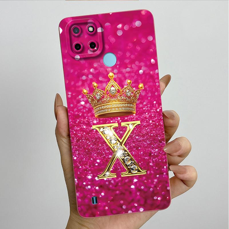 For Realme C21Y C25Y Phone Case Crown Letters Soft Liquid Silicone Protective Back Cover For Realme C21 C15 C 21 C 25 Y Fundas