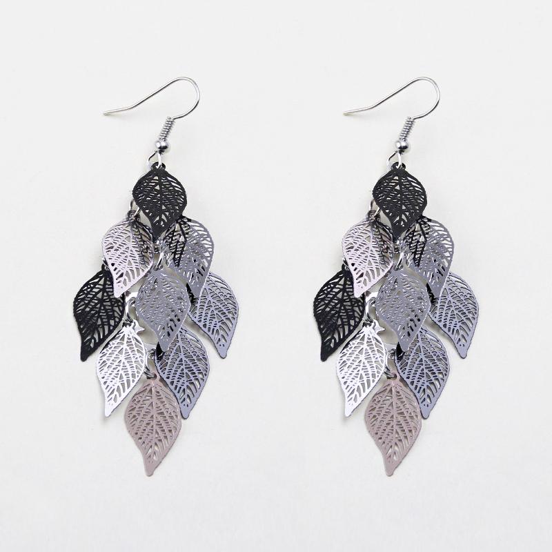 Vintage Hollow Leaves Drop Earrings for Women Bohemian Colorful Long Dangle Earrings 2024 Fashion Zircon Boucle Oreille Femme
