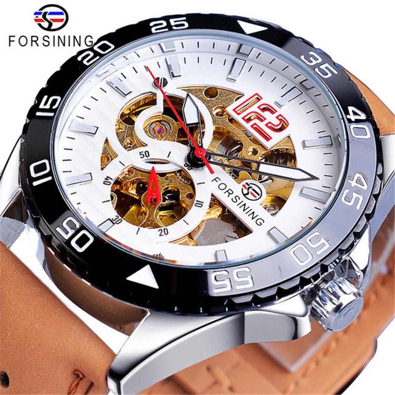 Forsining Men's Fashion Casual Hollow Waterproof Automatic Mechanical Watch GMT1155-1-A