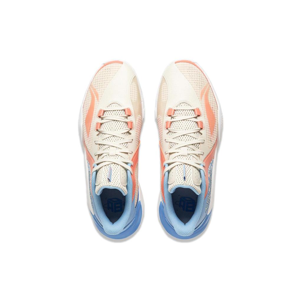 Li Ning Storm 8 Low Slip Resistant Abrasion Resistant Low top Basketball Shoes Men's White Orange Blue ABFU025-4