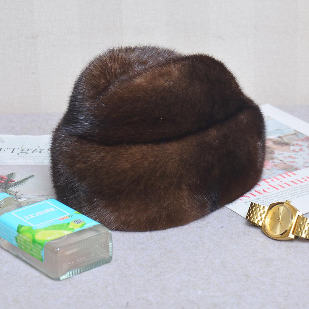 Men Mink Fur Hat New Fashion Men's Real Mink Fur Cap Winter Warm Top Hat Headgear Beanie Beret Natural Real Mink Fur Cap For Men