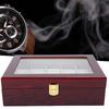 Wooden 10 Grid Watch Display Box Transparent Window Watch Storage Box (Red)