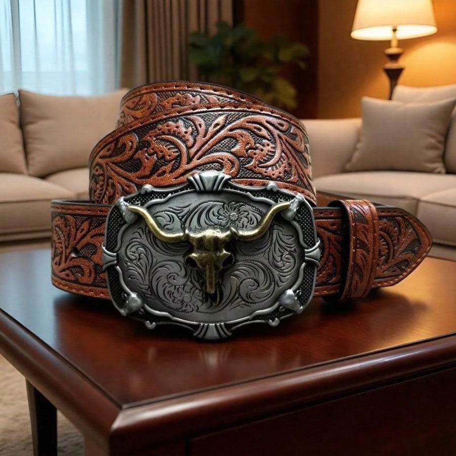 Amerikaanse Western Cowboy Retro Reliëf Jeans Riem Herenriem