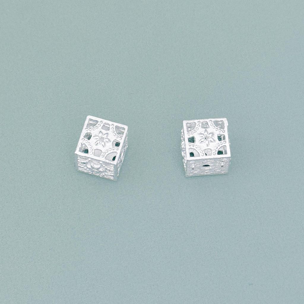 S999 Sterling Silver Hollow Square Bead Spacer Charm for DIY Necklace & Bracelet