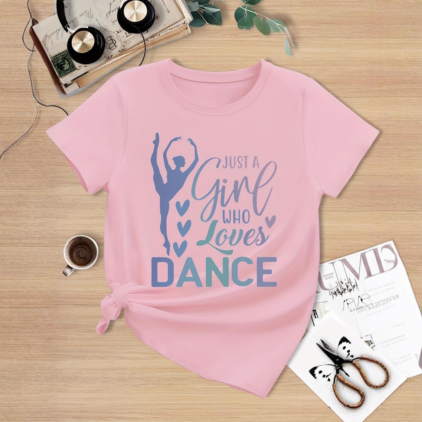 Girls  Casual Dance-themed Printed T-shirt for Summer, Children s Fashionable Short-sleeved T-shirt 5-6Y розовый