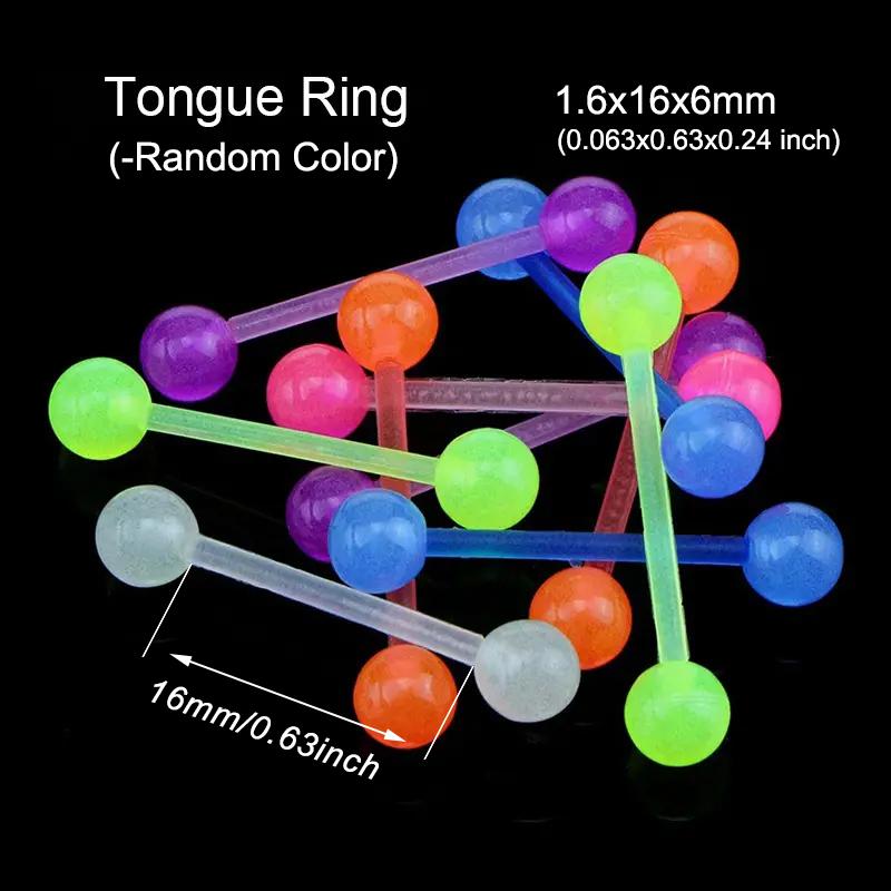 10/60pcs Glow In Dark Flexible Tongue Belly Lip Eyebrow Septum Ear Cartilage Daith Helix Piercing Earrings Punk Body Jewelry
