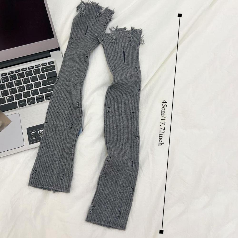 Hole Solid Color Long Mittens Harajuku Sweet Fingerless Gloves Fashion Knitted Warm Sleeves  Girls