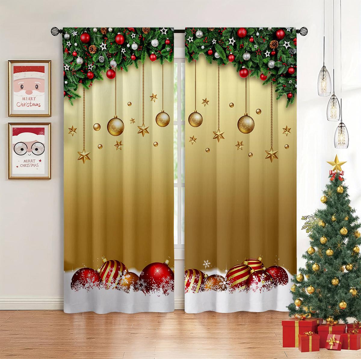 

New Design Christmas Window Culture Jingle Bells and Snowflake Design Pattern Rest Room and Living Area Curtains 50W60H(CM)X2PCS&Grommet Top