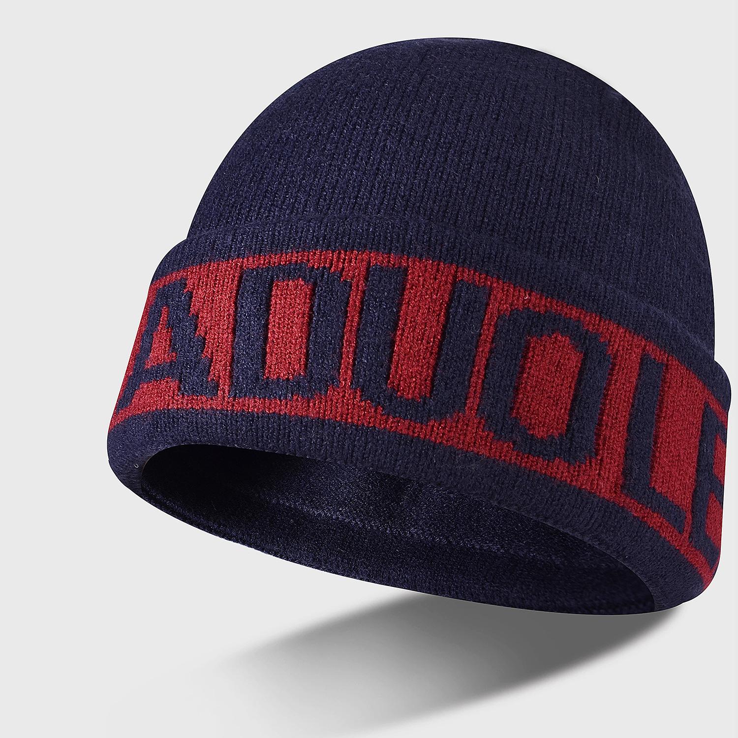 

Жаккардовая шапка Европейская и американская вязаная шапка с буквами с бархатной теплой шапкой Повседневная спортивная толстовка one size тёмно-синий