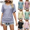 Women's Fashion Casual Solid Color Print Short Sleeve  O Neck Blouses & Shirts
