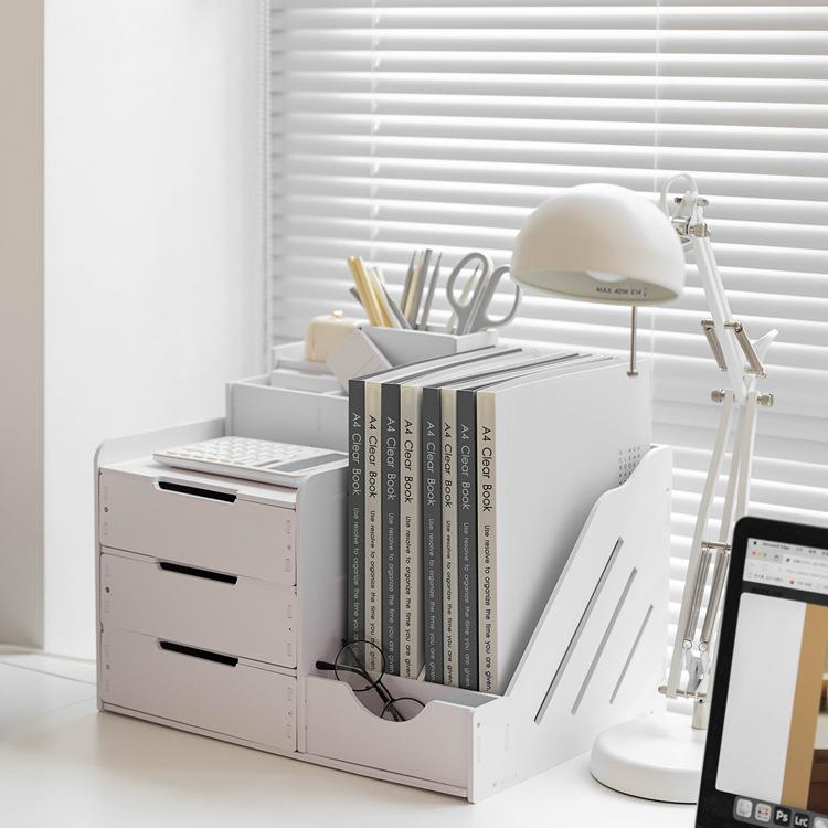 Desktop File Organizer with Storage Boxes and Book Stand