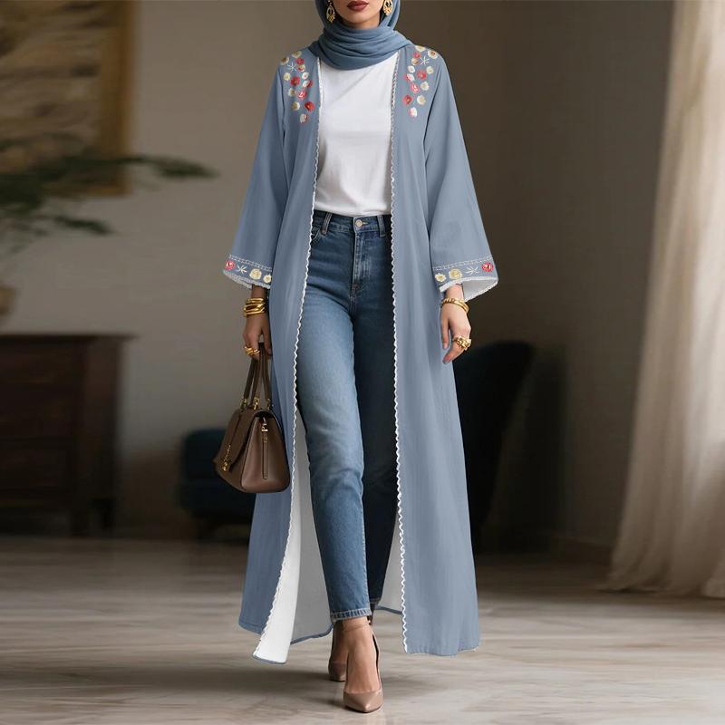 ZANZEA Damen Blumenmuster Locker Lässig Langarm Langer Cardigan Bluse