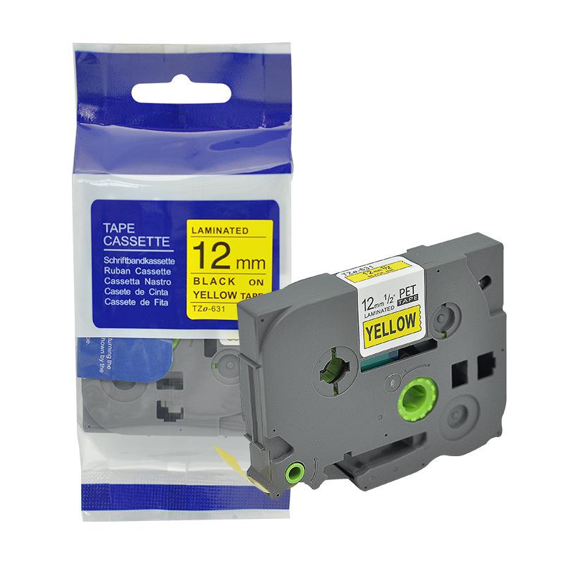 Compatível Fita para Rotulador Brother 12mm: PT-E100B/D210/D450/115B, Autoadesivo Laminado