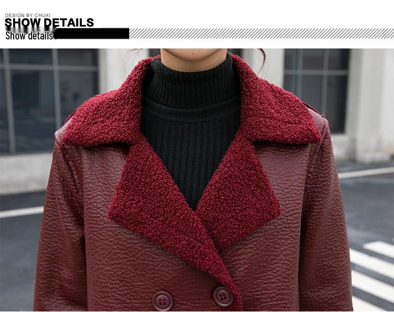 Oboustranná bunda z PU kůže s podšívkou z umělé kožešiny a kapsami - Dámská módní ležérní svrchní oděv