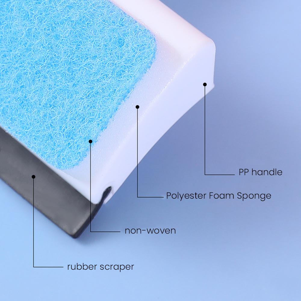 2-In-1 Non-Woven Cloth Glass Cleaner Brush Sponge Wiper Scraper Glass Wiper Brush for Mirrors Shower Doors Windows