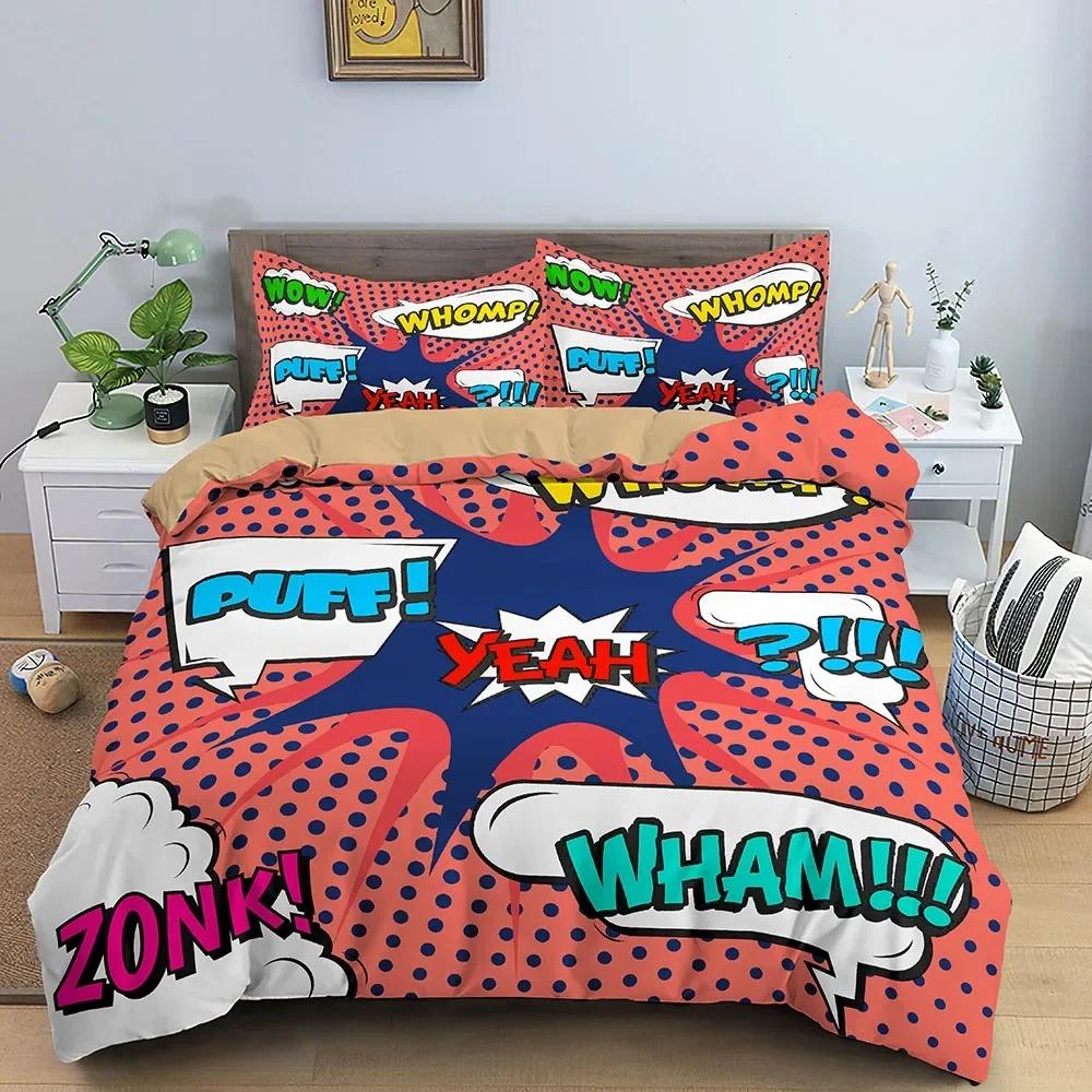 Color Comic Pattern Duvet Cover Queen King Cartoon Bedding Set for Kids Boys Girls Hippie Hip Hop Rock Style Comforter Cover