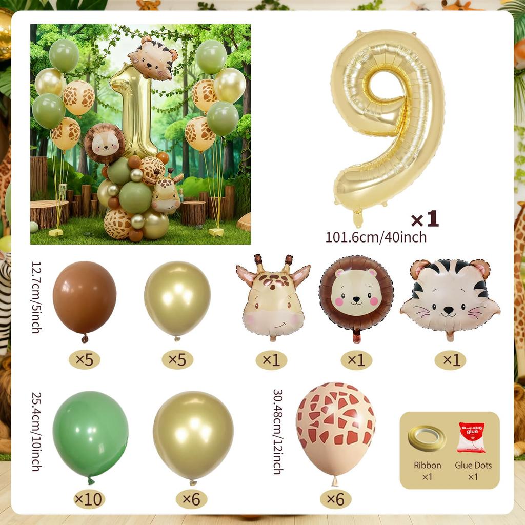 Forest Party Balloon Set Cute Animal Head Tiger Lion Giraffe Balloon, 32 inch Digital Balloon Jungle Theme Birthday Decoration