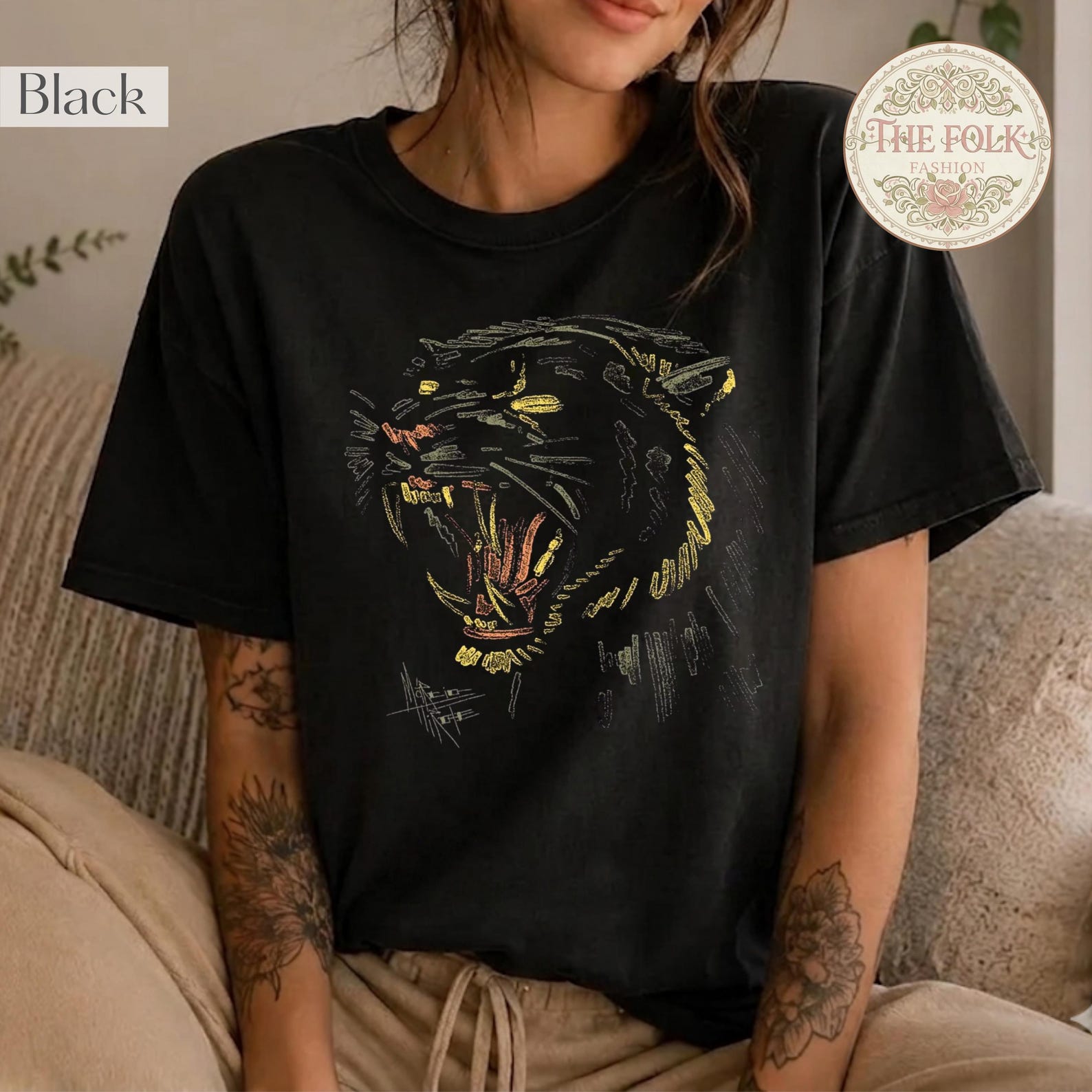 Black Panther Shirt, Vintage Graphic Tee, Aesthetic Streetwear T-shirt, Retro Panther Graphic Shirt, Grunge Edgy T-shirt, Tiger Growl Tee L