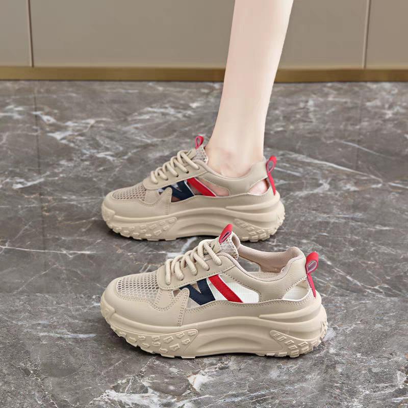 

Hollow muffin shoes 2025 summer breathable heightening retro sports shoes mesh Hong Kong style casual dad shoes women s foreign trade 35 красный