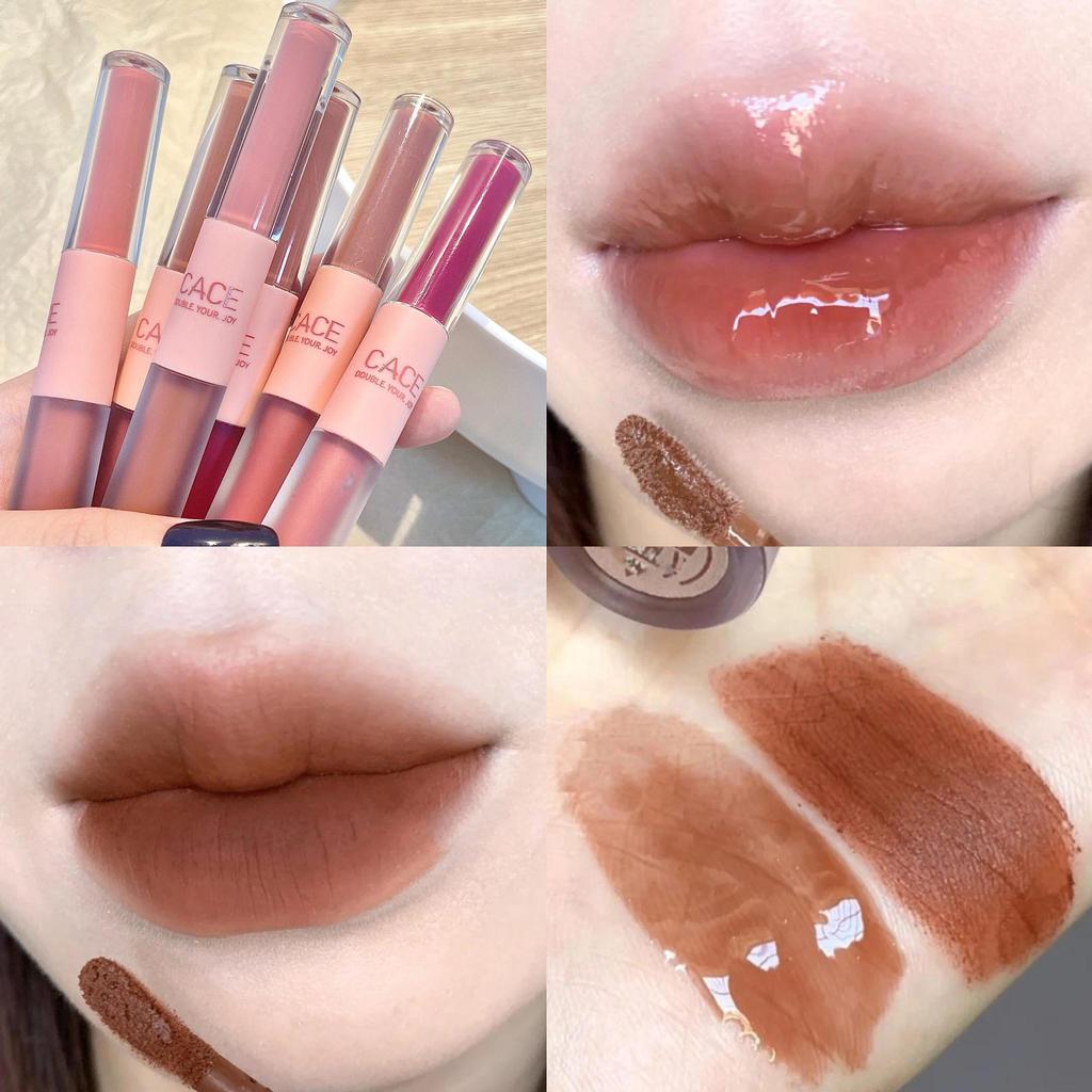 CACE Doppelseitiger Lipgloss: Matt-Samtig & Wässriger Glanz, Feuchtigkeitsspendend, Langhaftender Lippenstift.