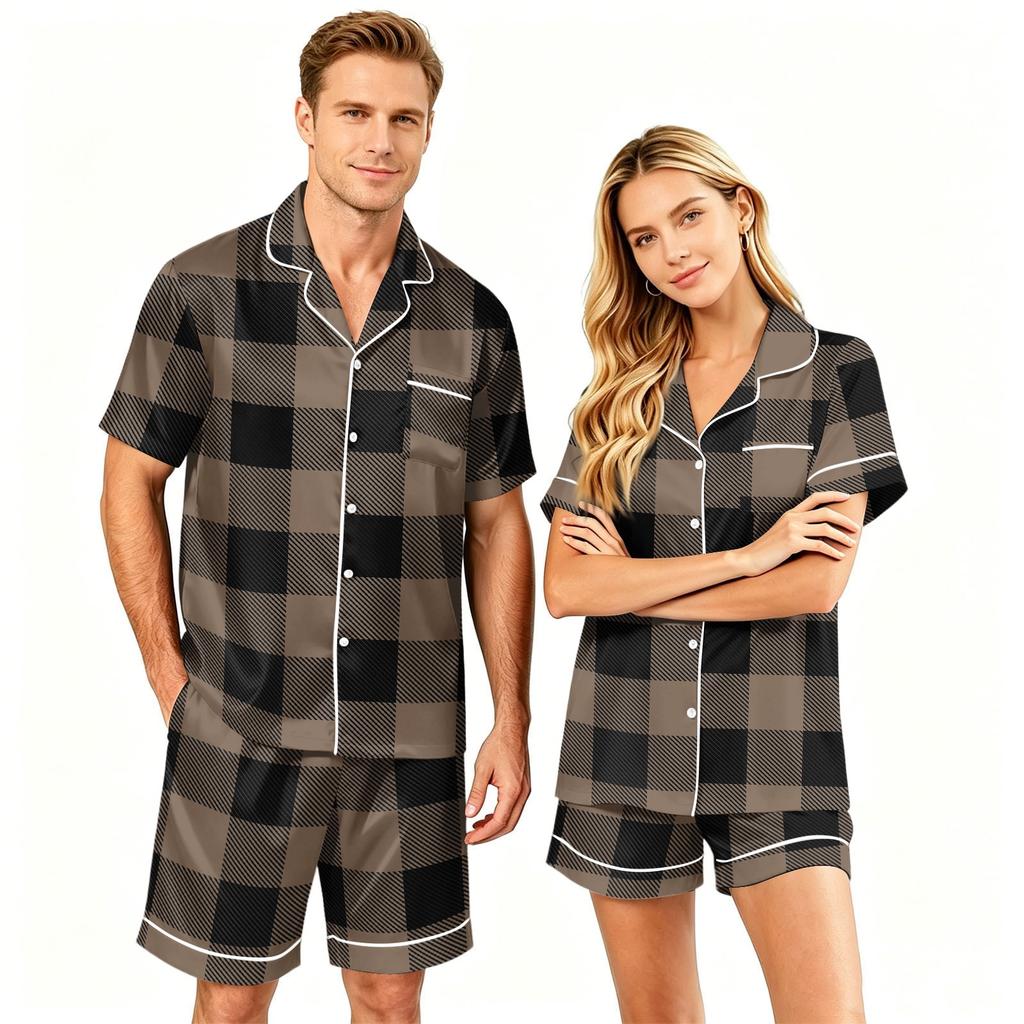 Couple Matching Pajama Set Short Sleeve Button Down Shirt and Shorts Loungewear Soft Casual Sleepwear Set Available In S To XXXXL
