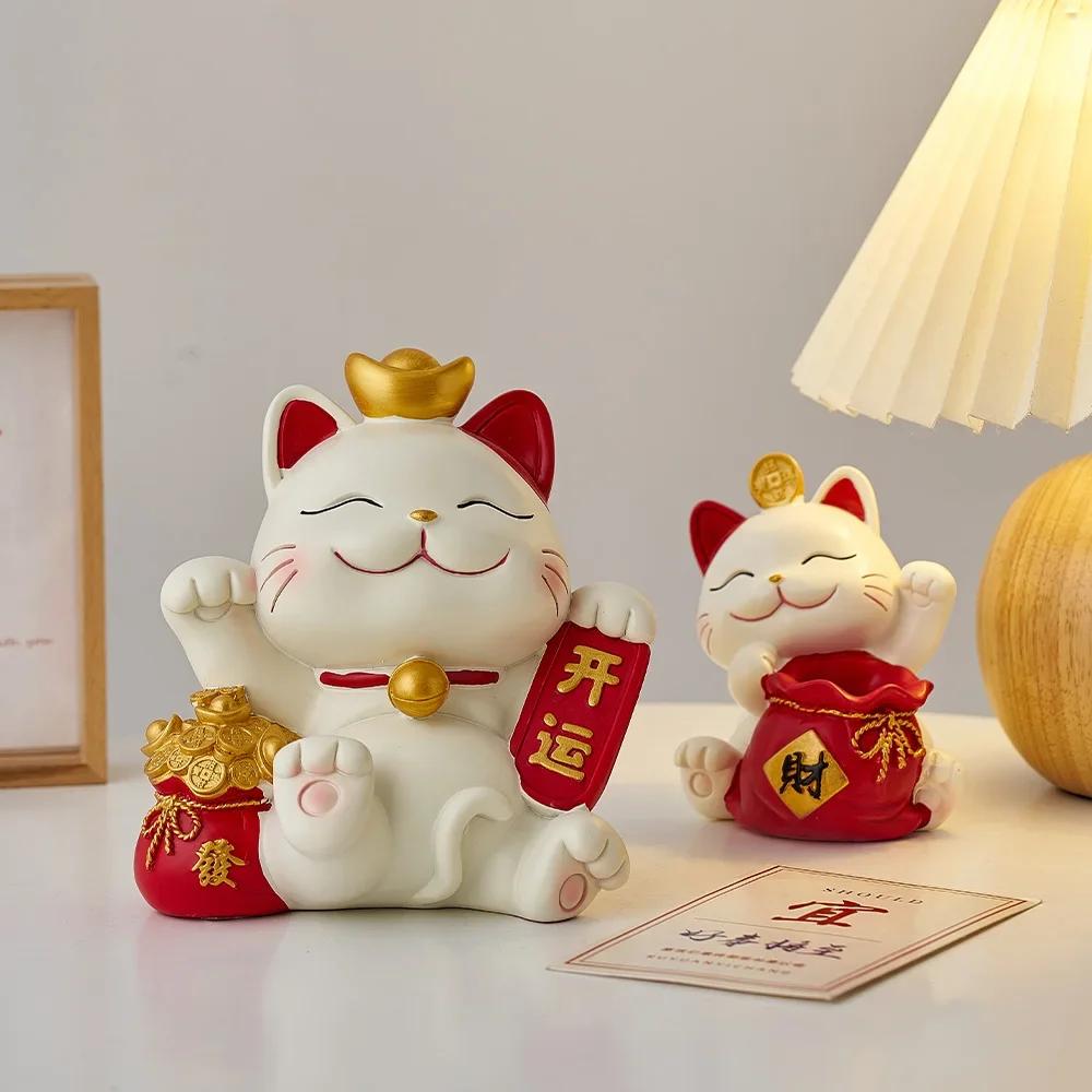 Künstlerische Glückskatzen-Figuren Moderner Stil Wohnzimmer Tischornament Schrankdekorationszubehör Niedliche Maneki Neko Heimdekoration