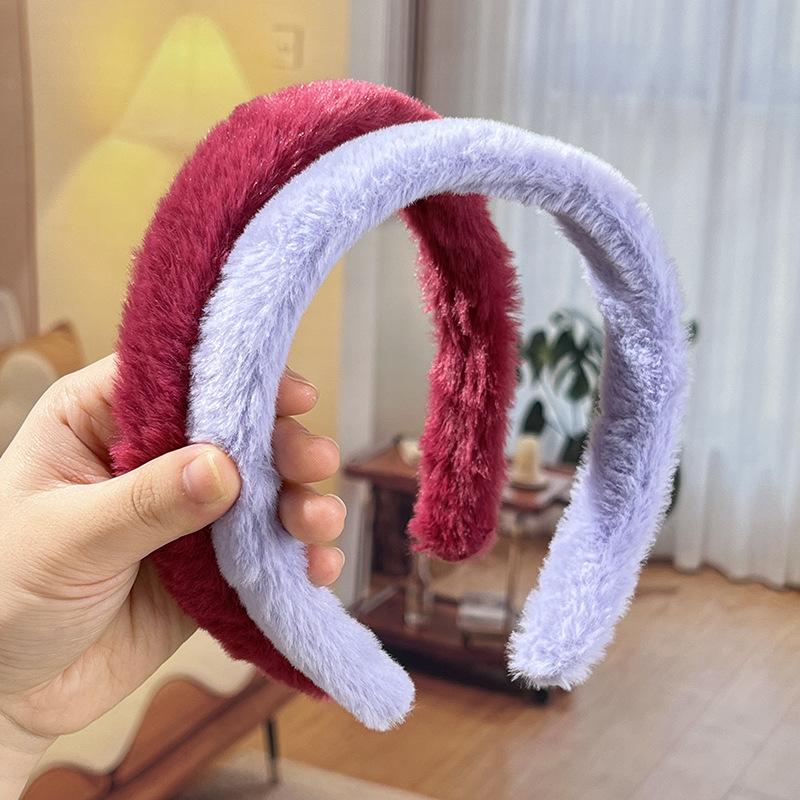Herbst/Winter Damen Einfaches Bonbonfarbenes Plüsch-Stirnband mit breiter Krempe - Niedliches und vielseitiges Haaraccessoire