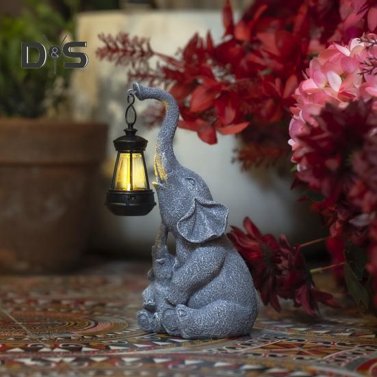 Elephant Solar Lamp Mother Child Elephant Sculpture with Light Waterproof Outdoor Decor Elephant Statue Solar Lights for Garden Lawn Yard