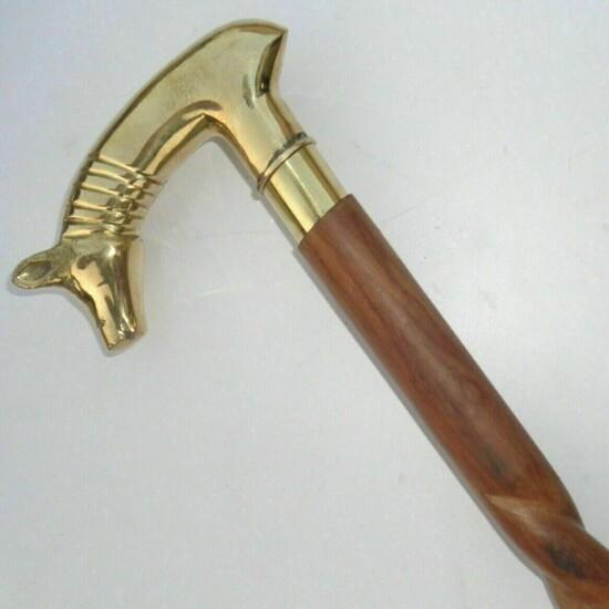 Antique Style Victorian Vintage Designer Brass Handle Cane Wooden Walking Stick
