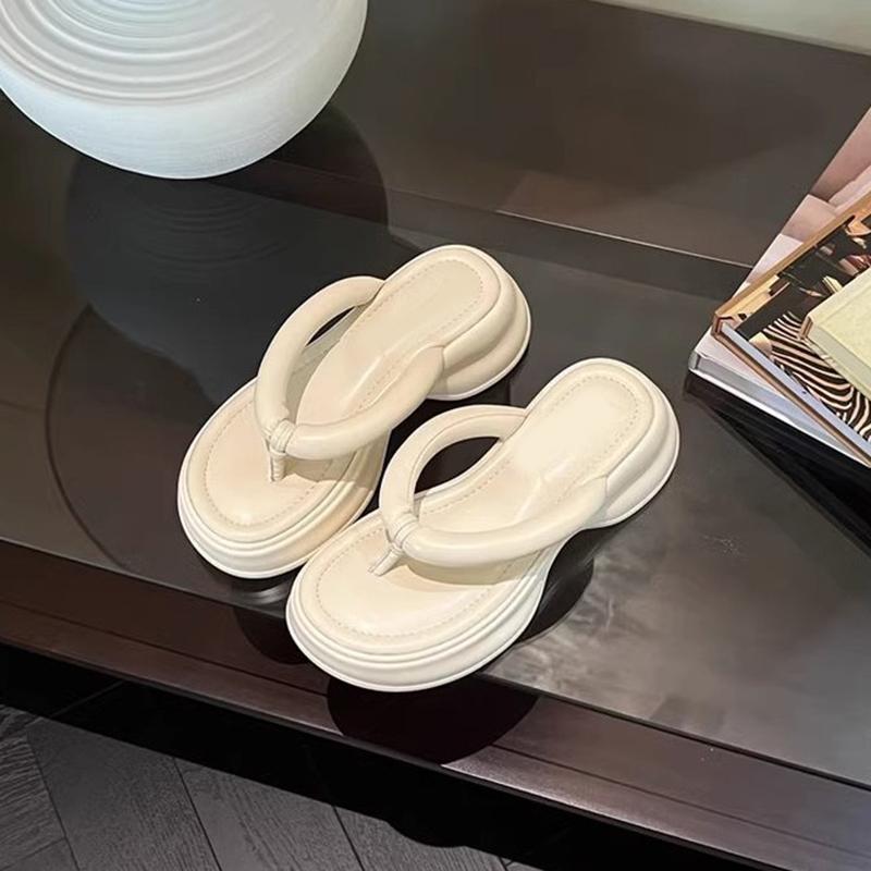 

Fashion Summer Platform Flip Flop Women Slippers Shoes Fashion Street Style Beach Vacation Slides Casual Wedges Heel Thick Sole Slipper 35 бежевый