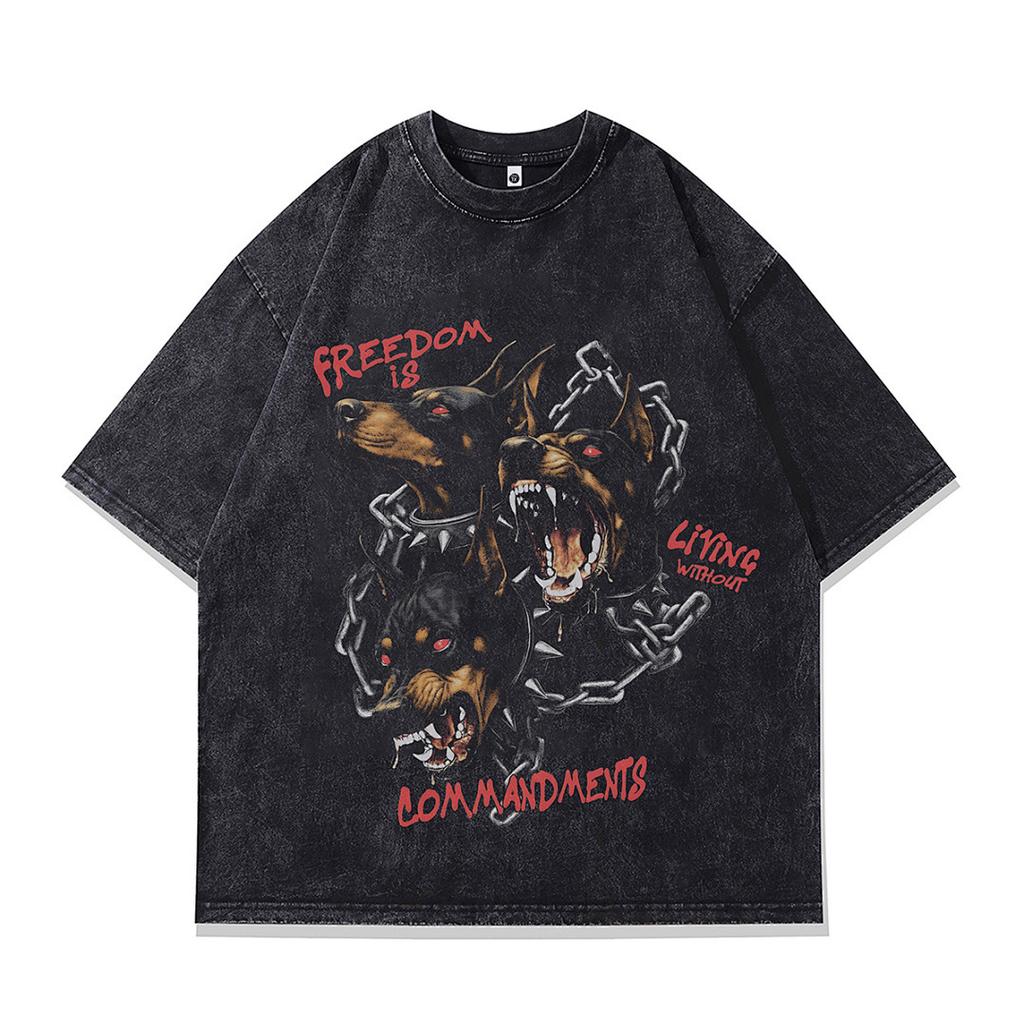 Heavy Weight Cotton Short-Sleeved T-Shirt High-Quality Digital Direct Injection Printing Half-Sleeved Washed Vintage T-Shirt