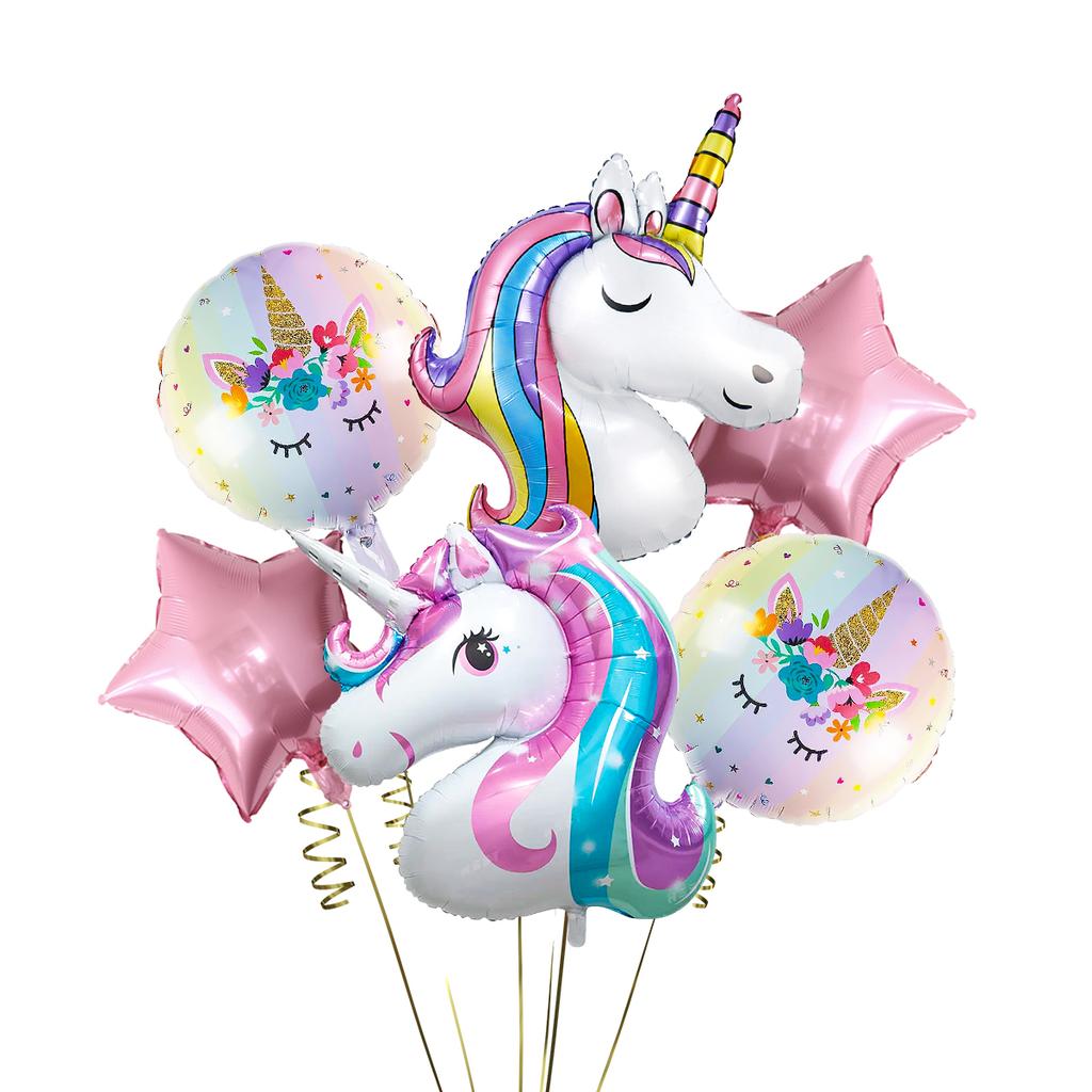 6pcs Rainbow Star Unicorn Balloon Set, Unicorn Theme Birthday Party, Girl's Birthday, Baby Shower, Engagement Wedding Decoration