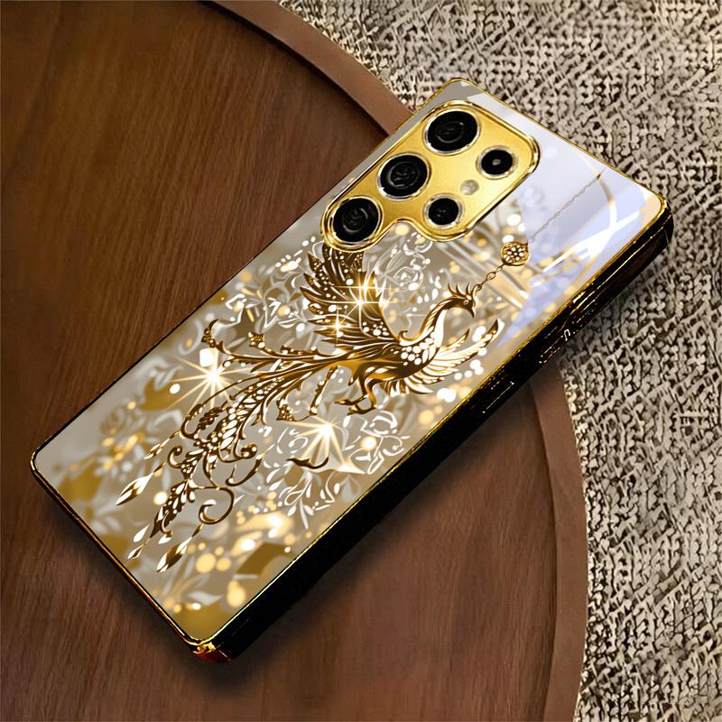 Shiny Gold Phoenix Electroplated Golden Phone Case For Samsung S25 Ultra S21 S22 FE S23 Plus S24 S20 S26 Note 10 10+ 20 Cover