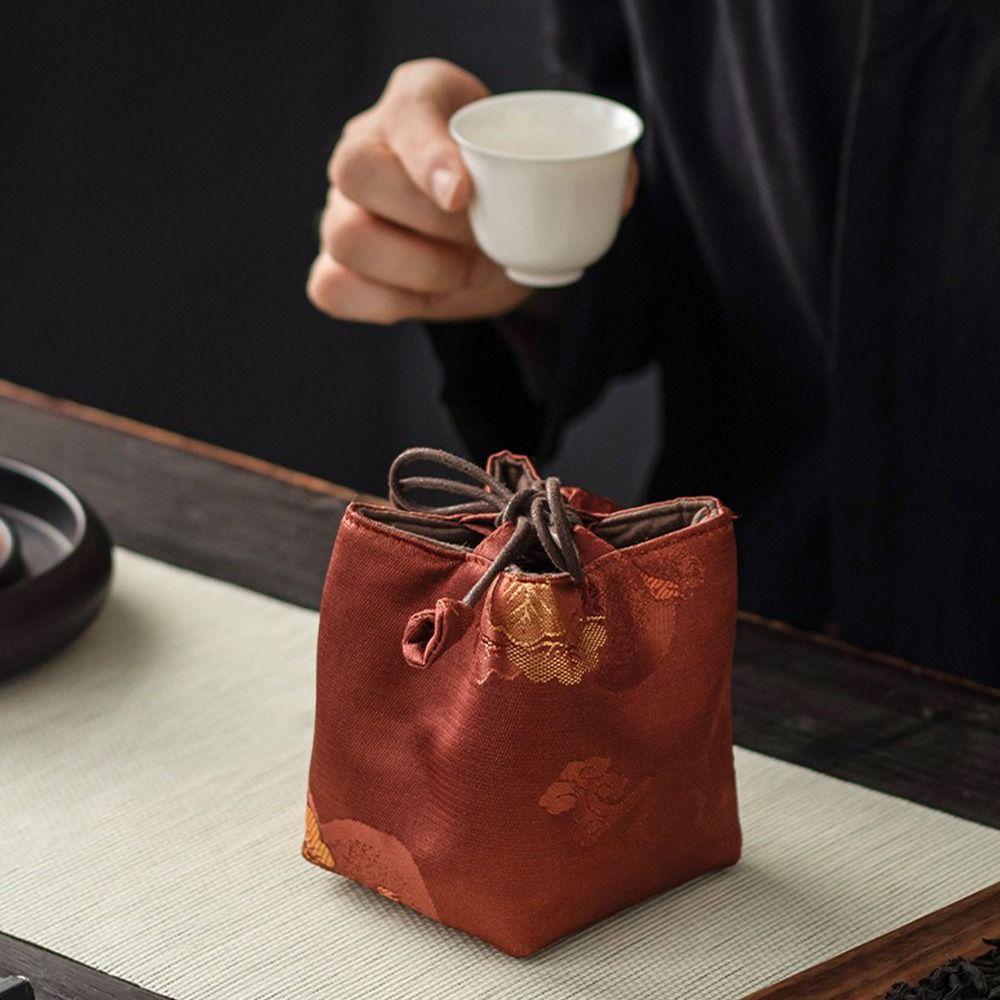 Tragbare Brokat-Teegeschirr-Aufbewahrungstasche Verdickte Bestickte Tasche im Chinesischen Stil Teekannen-Aufbewahrungstasche Vintage-Stil