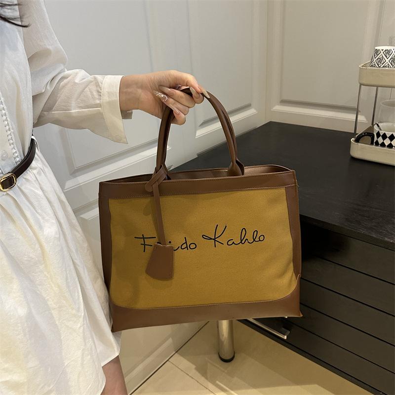 

Сумка-тоут большой вместимости, новая модная холщовая сумка через плечо для студента колледжа, универсальная коричневый