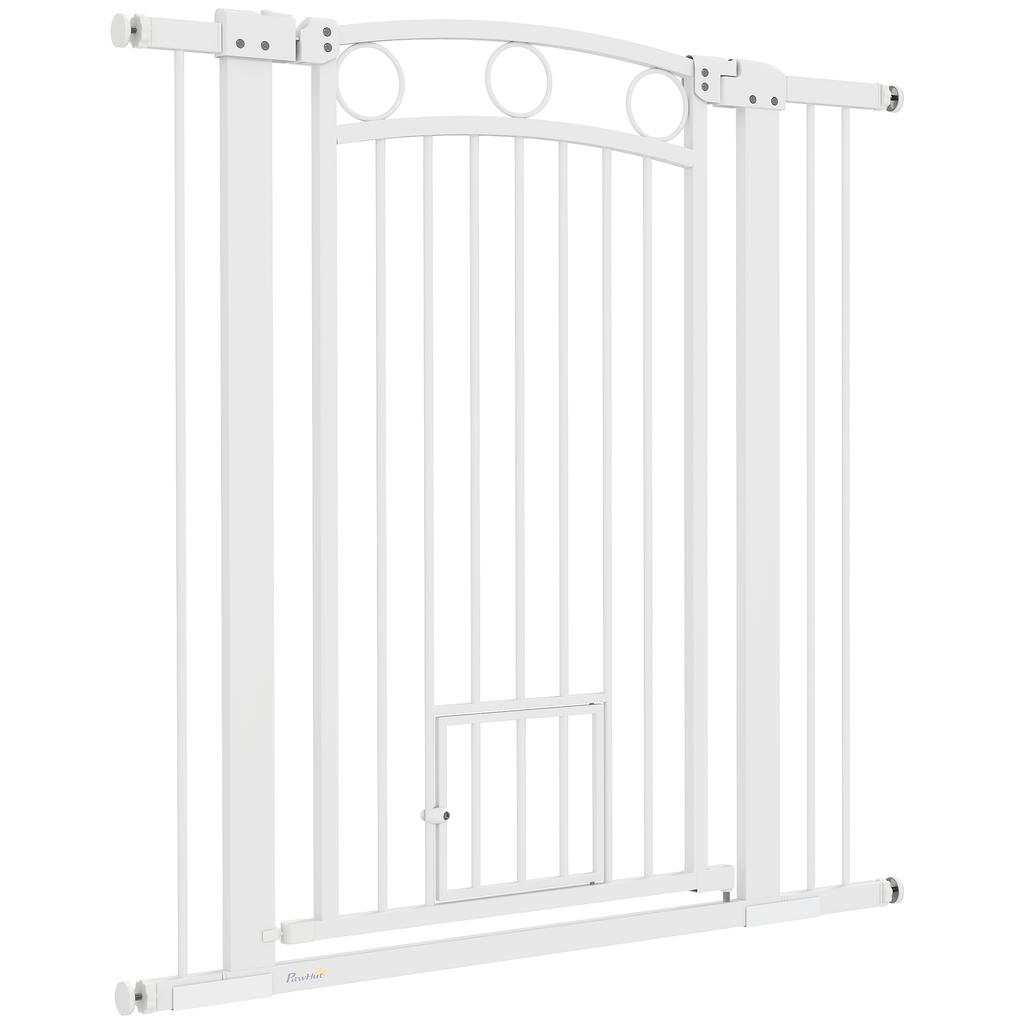 106cm Tall Dog Gate with Cat Door, 7cm and 14cm Extensions, for Stairs, Doorways, 76-104cm Width