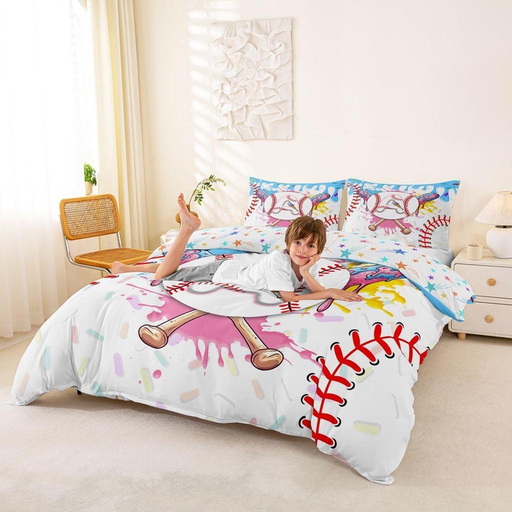 Baseball Cot Bedding Cute Ice Cream Drip Duvet Cover Set Teal Blue Graffiti With 1 Pillowcase Boy Letter A Initial