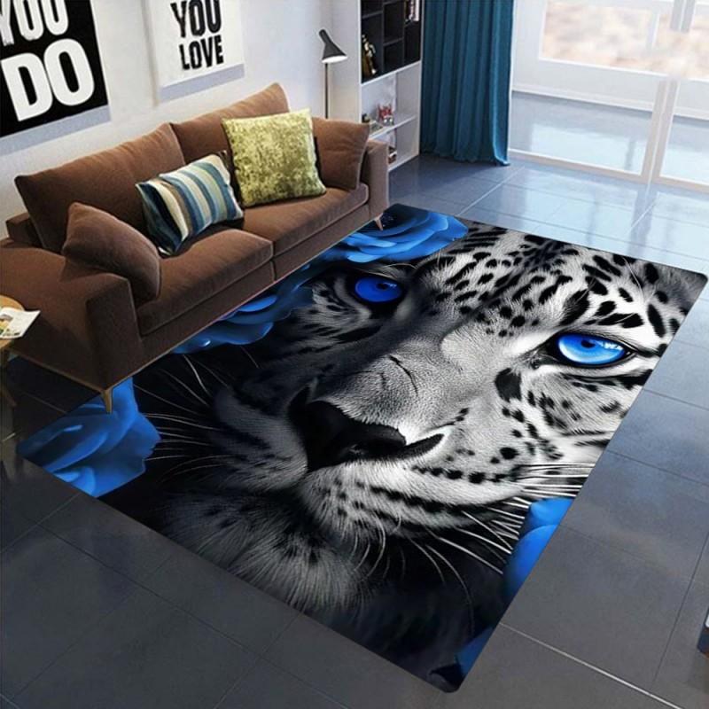 3d Lions Leopard Print Rug Living Room Floor Mat Large Area Rug No Shedding Non-Slip Carpet for Bedroom Boys Girls Home Decor