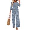 Women's Casual Leopard Print Two-Piece Set - Round Neck Loose Fit 3/4 Sleeve Top and Long Pants