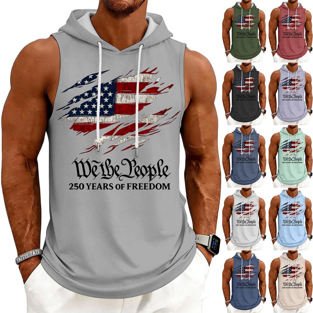 Men's Tank Top Gym Sleeveless Hoodie Shirt Washed Sports Muscle Shirts Fitness Vest With Hood