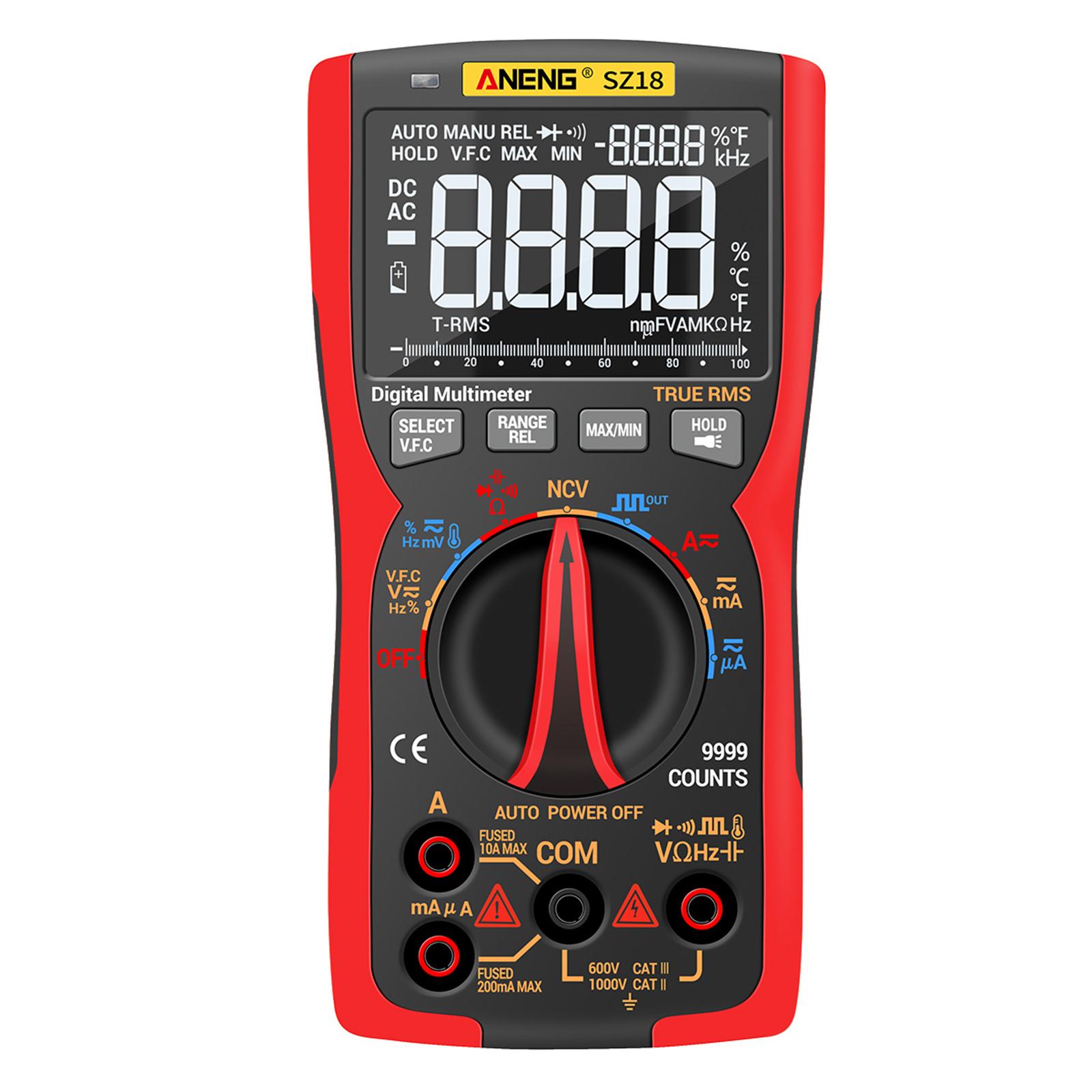 

Aneng SZ18 Цифровий мультиметр 9999 відліків T-RMS LCD Універсальний тестер AC/DC Напруга та струм
