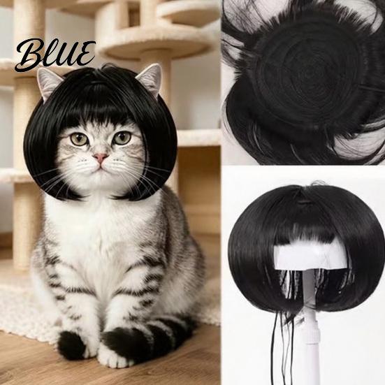 Adjustable Cat Hair Pieces Funny Dog Wig for Small Medium Large Dogs Pet Cute Bob Style Costume with Elastic Band Cosplay Halloween Christmas,
