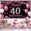 Fabric 40th Birthday Banner Backdrop Hot Pink, Happy 40th Birthday Decoration for Women, 40 Year Old Birthday Party Yard Sign Photo Props Decor