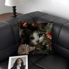 Cat And Flower Fashion Cushion Cover Natural Linen Organic Fabric DoubleSided Printing Sofa Home Decor Gift Pillow Case