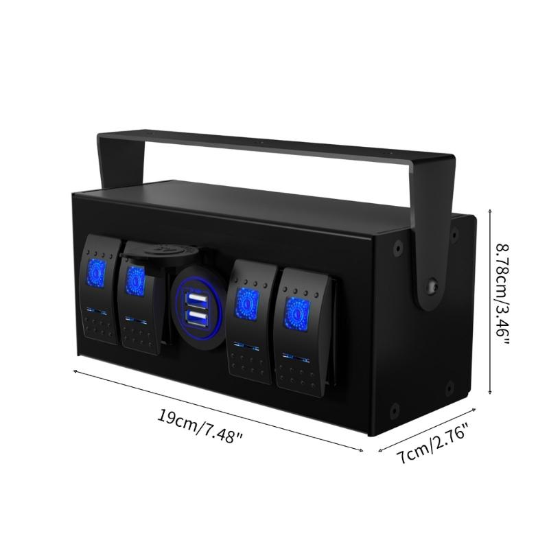 Convenient 4 Gang Rockers Toggle Switches Box with USB Charging Ports for Boats