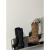 Vintage Maillard Brown Boots Autumn and Winter Thick Soles But Knee Folds Stacked Boots High Boots