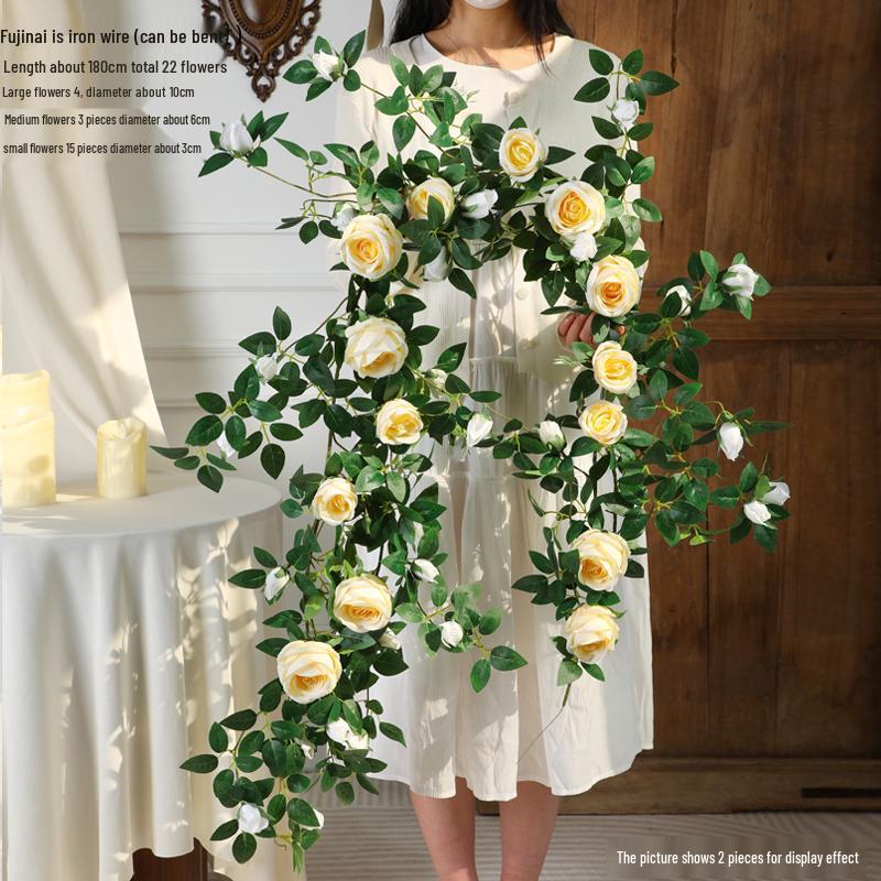 Rose Vine Air Conditioning Pipe Cover: Decorative Plastic Fake Flower Vine for Wall and Roof Hanging